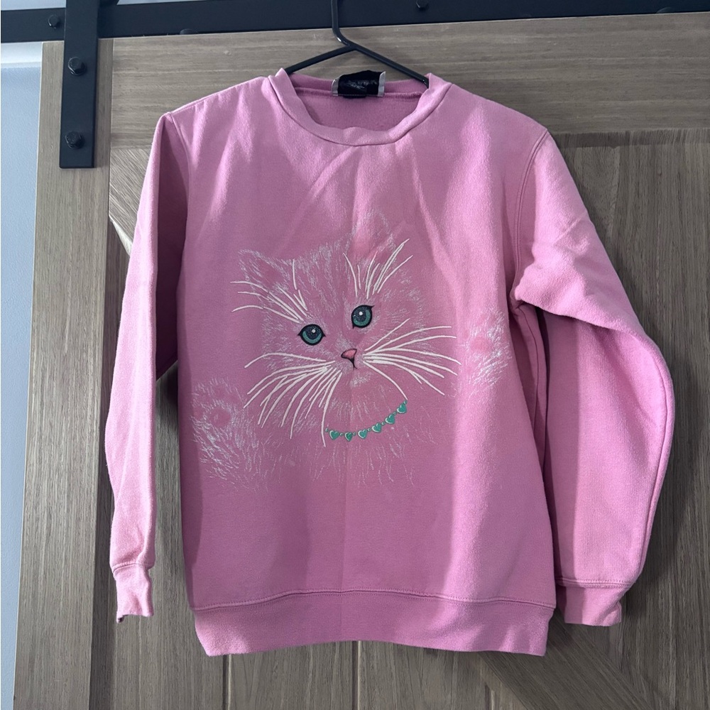 Vintage Pink Cat Graphic Sweatshirt